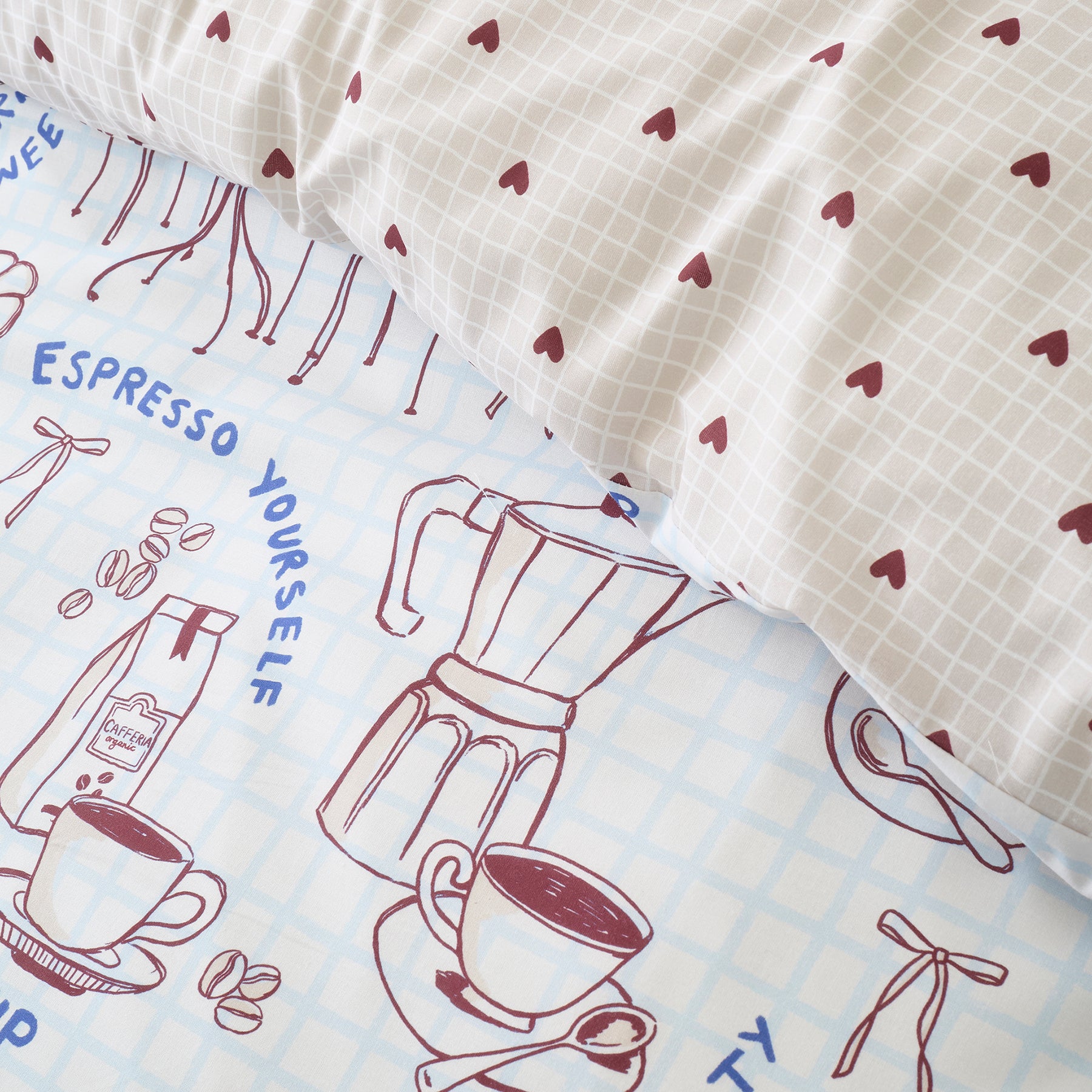 Fusion Coffee Club Duvet Cover Bedding Set Blue