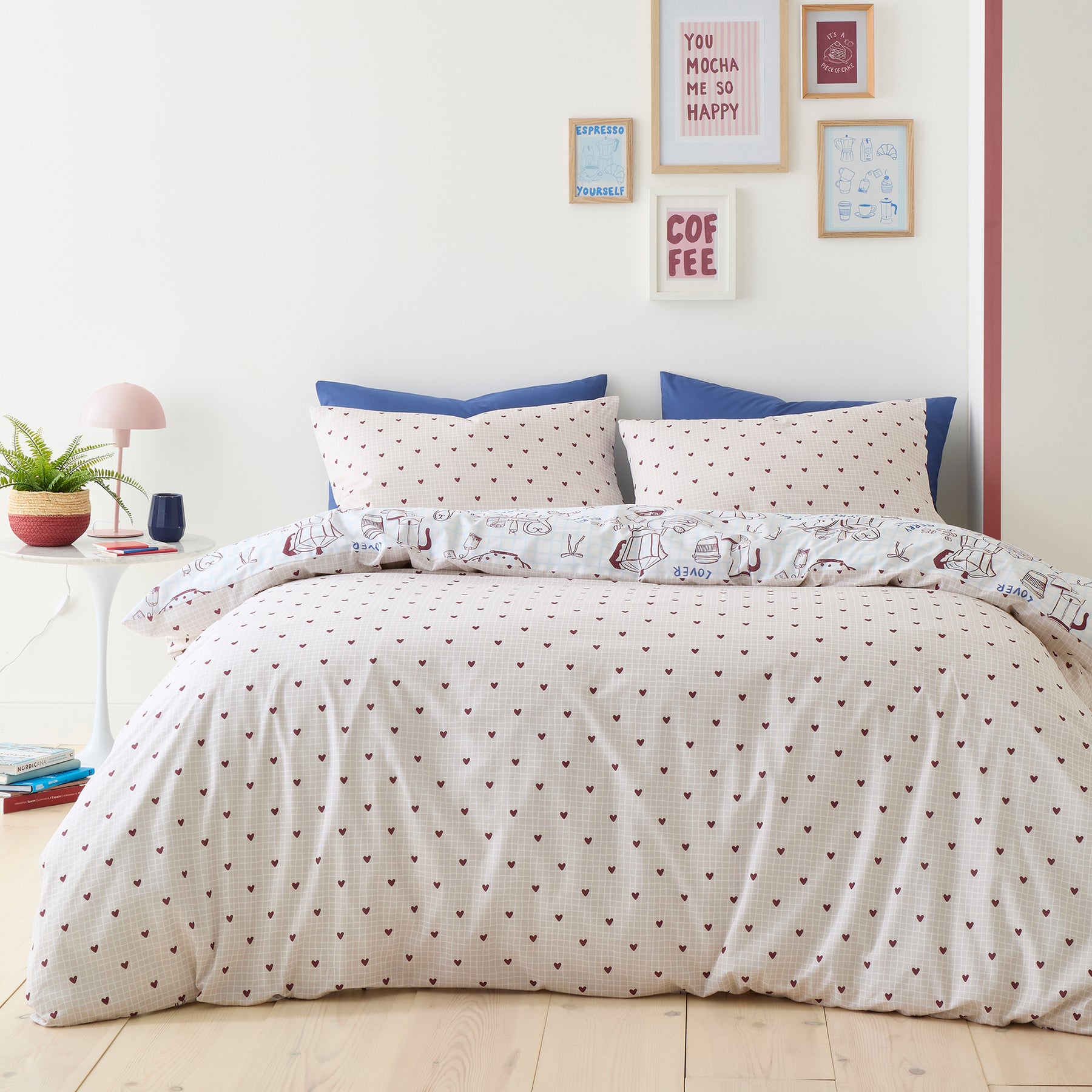 Fusion Coffee Club Duvet Cover Bedding Set Blue