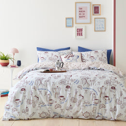 Fusion Coffee Club Duvet Cover Bedding Set Blue