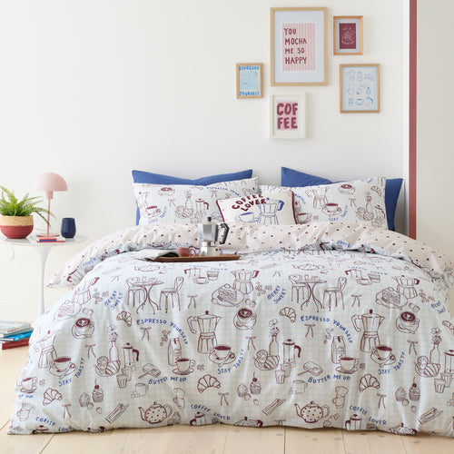 Fusion Coffee Club Duvet Cover Bedding Set Blue