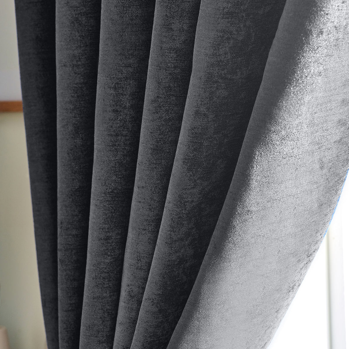 Chenille Triple Woven Ready Made Eyelet Blackout Curtains Charcoal