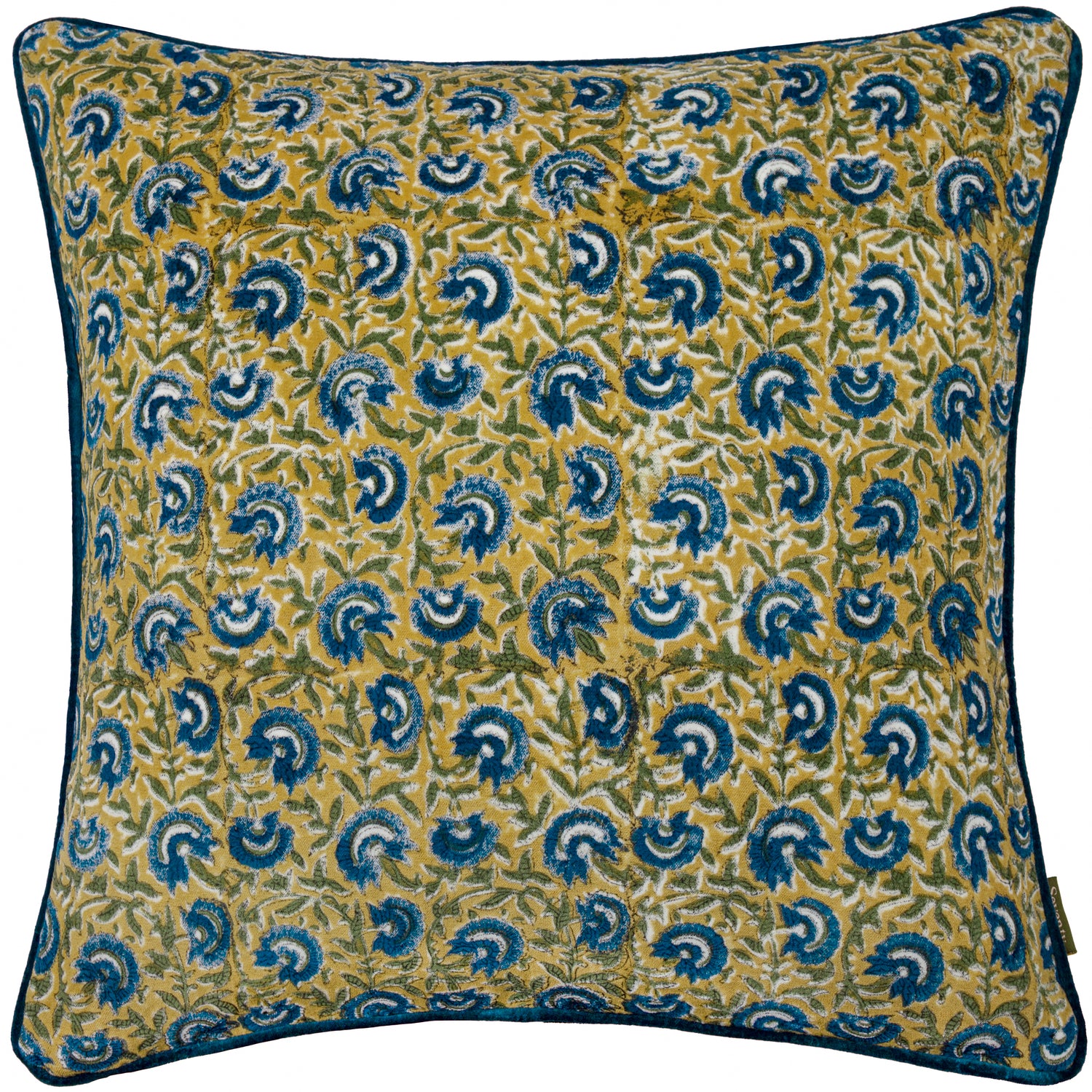 Chedworth Piped Velvet Filled Cushion 50cm x 50cm Lemon True Blue
