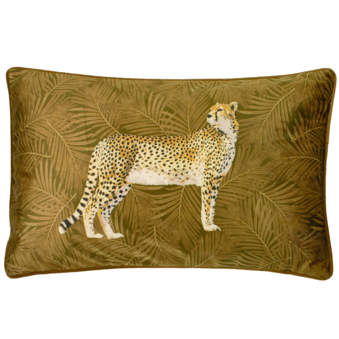 Cheetah Forest Velvet Boudoir Filled Cushion 30cm x 50cm Gold