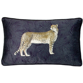 Cheetah Forest Velvet Boudoir Filled Cushion 30cm x 50cm Navy