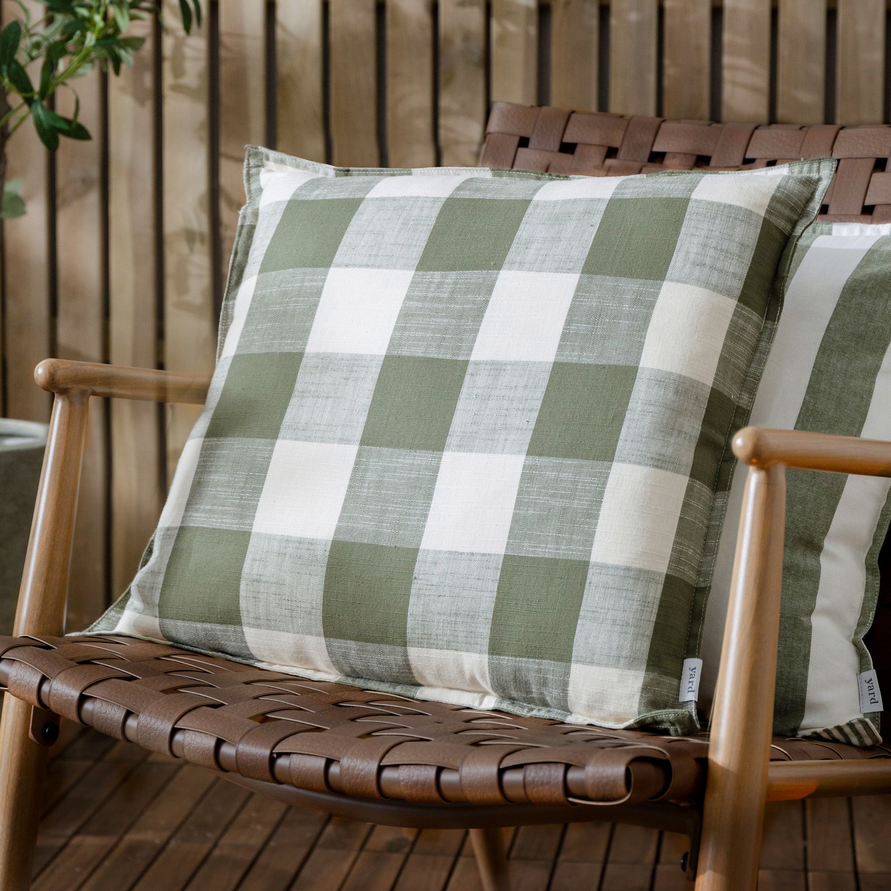 Yard Chesil Check Cotton Outdoor 50cm x 50cm Filled Cushion Moss