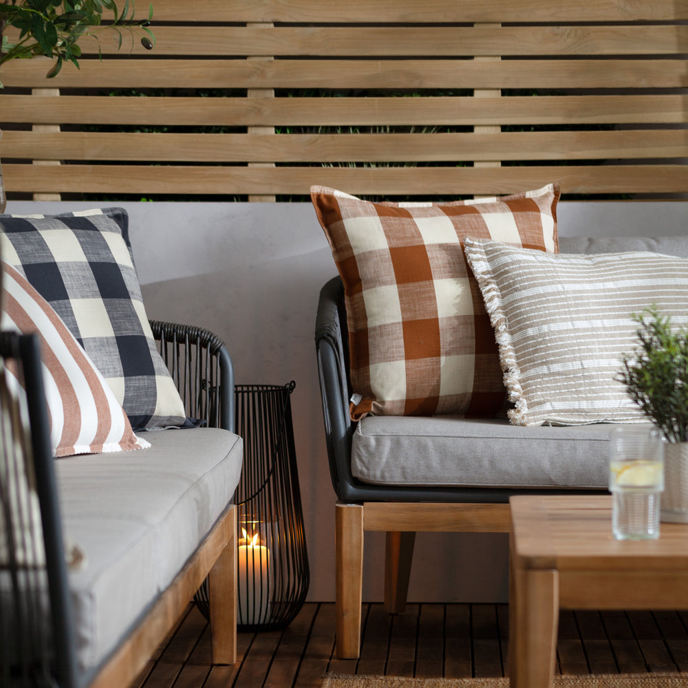 Yard Chesil Check Cotton Outdoor 50cm x 50cm Filled Cushion Navy