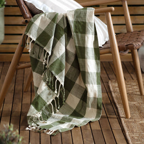 Yard Chesil Check Tasselled Cotton 130cm x 170cm Throw Moss