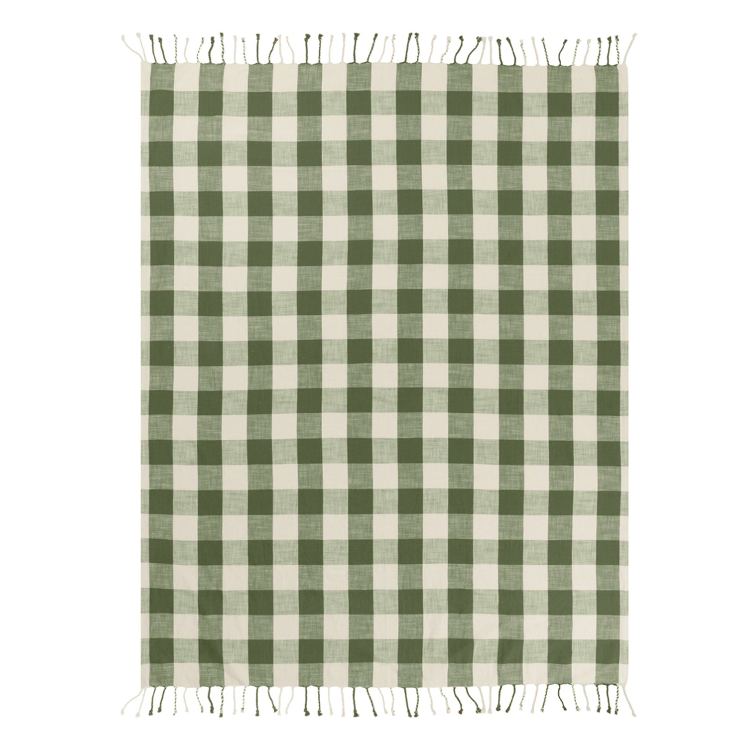 Yard Chesil Check Tasselled Cotton 130cm x 170cm Throw Moss