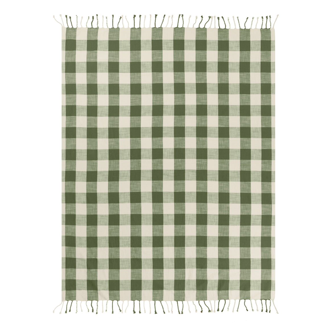 Yard Chesil Check Tasselled Cotton 130cm x 170cm Throw Moss