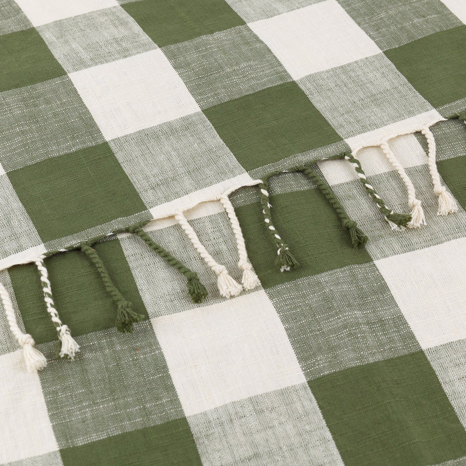 Yard Chesil Check Tasselled Cotton 130cm x 170cm Throw Moss