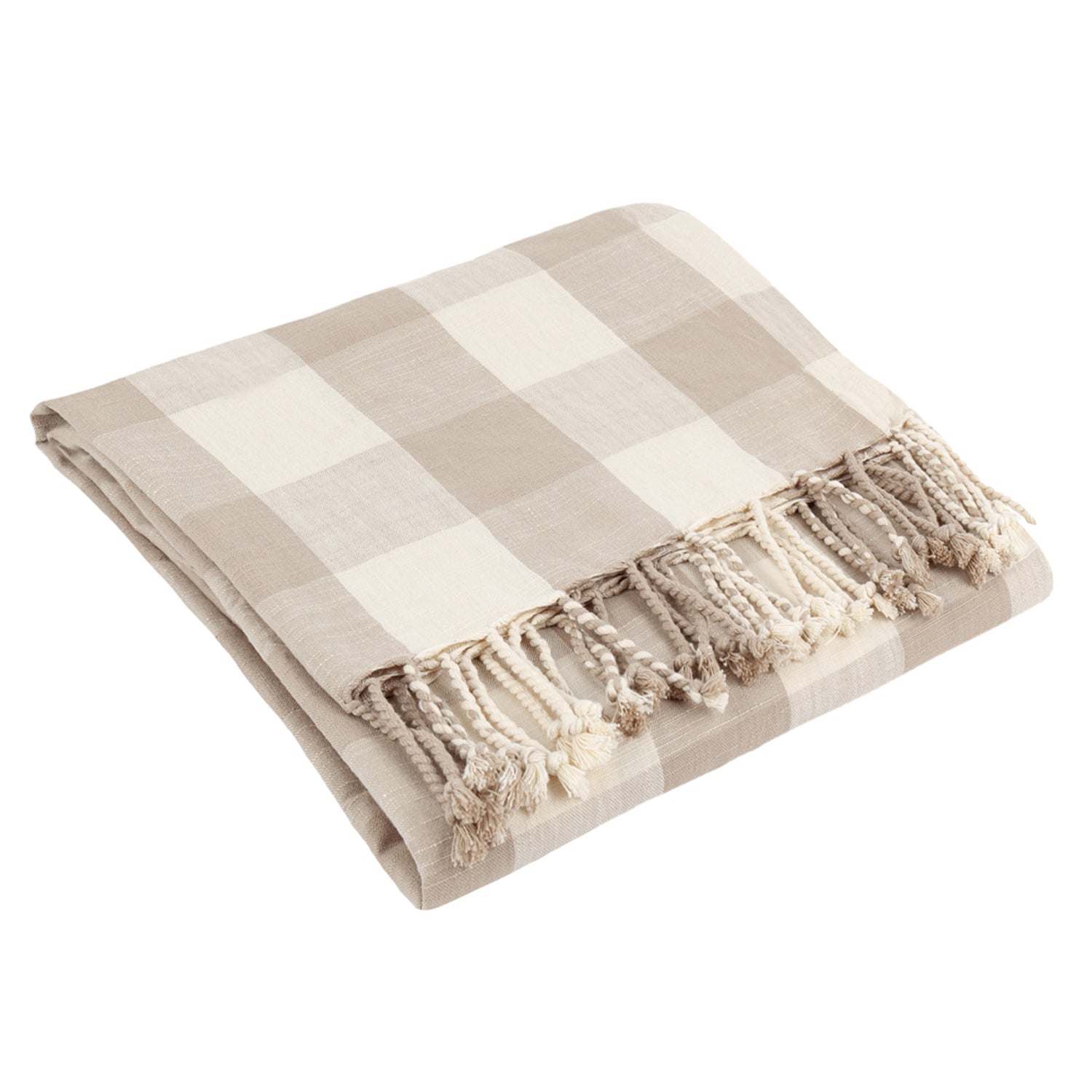 Yard Chesil Check Tasselled Cotton 130cm x 170cm Throw Natural