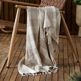 Yard Chesil Check Tasselled Cotton 130cm x 170cm Throw Natural