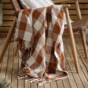 Yard Chesil Check Tasselled Cotton 130cm x 170cm Throw Pecan