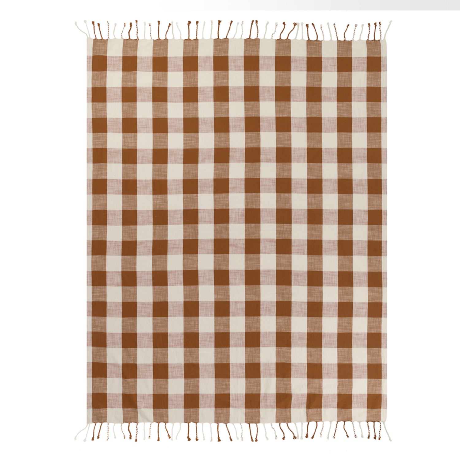 Yard Chesil Check Tasselled Cotton 130cm x 170cm Throw Pecan