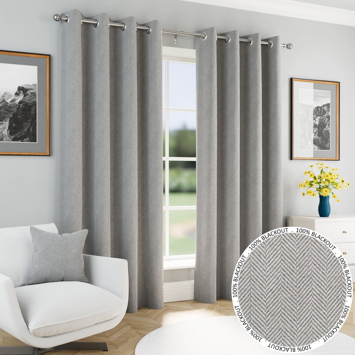 Chester Herringbone Filled Cushion 43cm x 43cm Grey