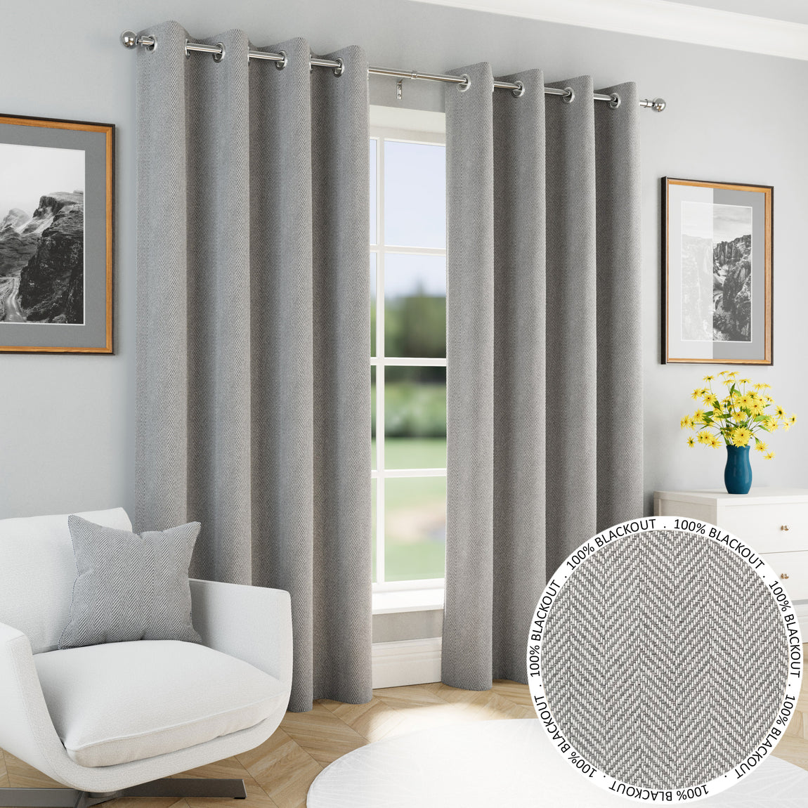 Chester Herringbone Filled Cushion 43cm x 43cm Grey