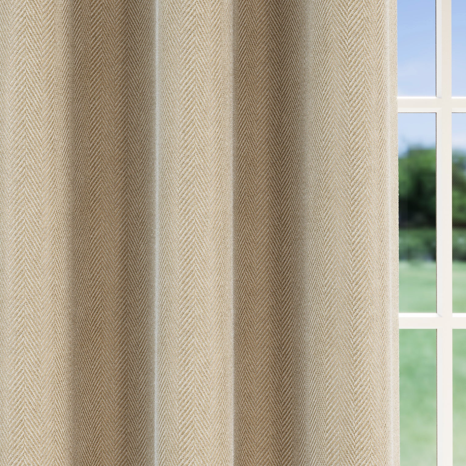 Chester Thermal Herringbone Ready Made Eyelet Blackout Curtains Natural