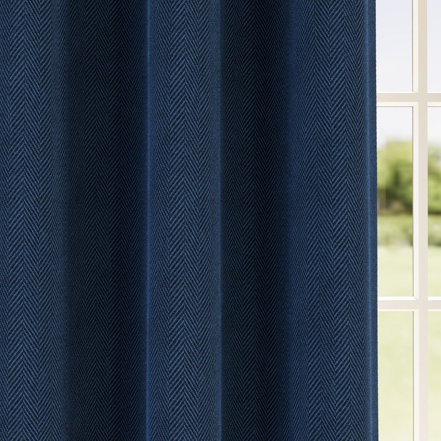 Chester Thermal Herringbone Ready Made Eyelet Blackout Curtains Navy