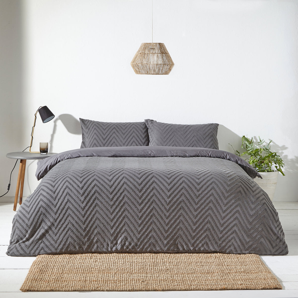 Yard Chevron Tuft Geometric Duvet Cover Bedding Set Charcoal