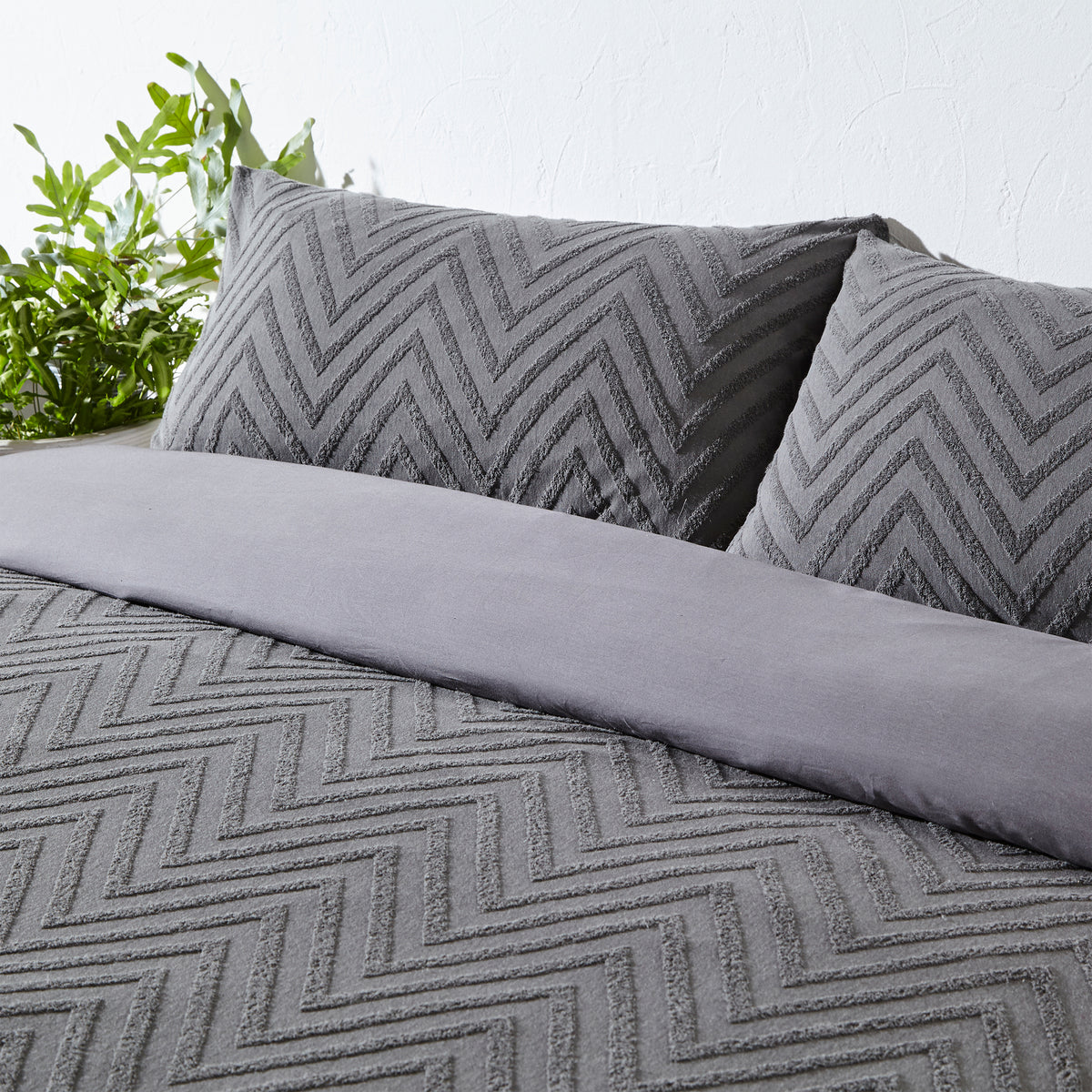 Yard Chevron Tuft Geometric Duvet Cover Bedding Set Charcoal