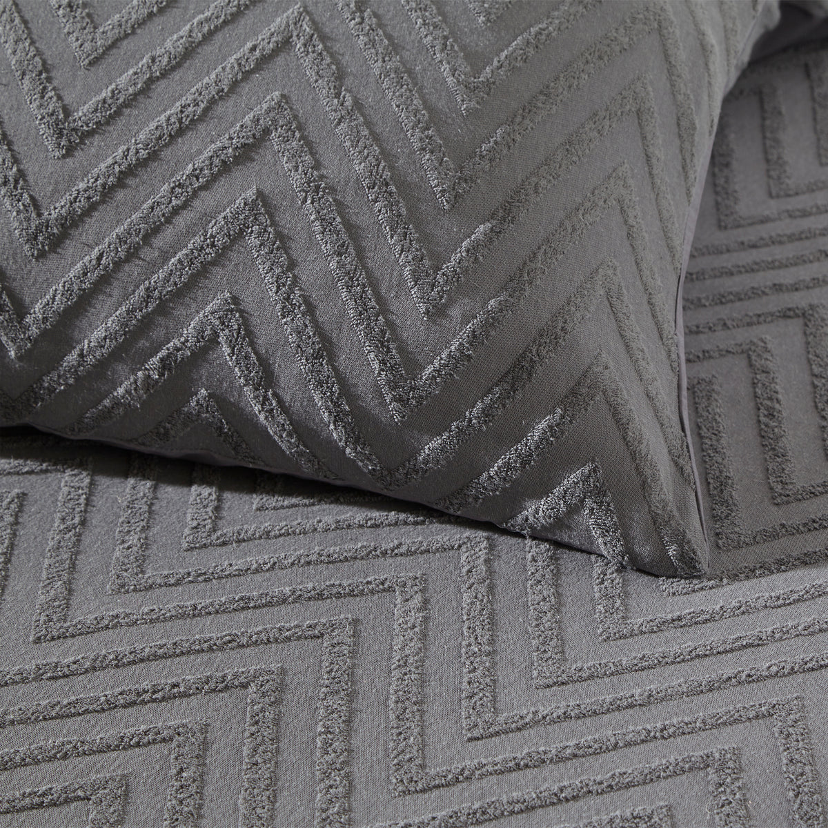 Yard Chevron Tuft Geometric Duvet Cover Bedding Set Charcoal