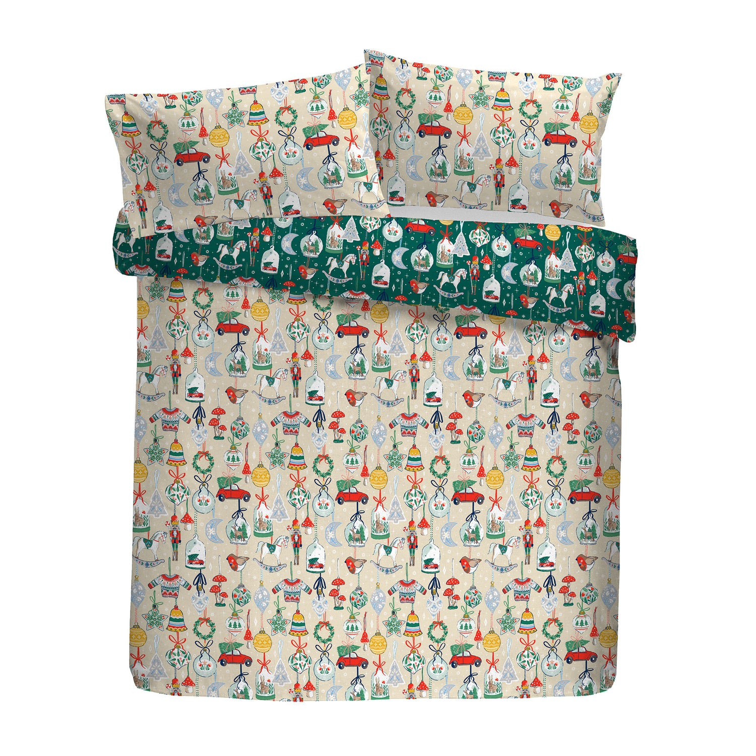 Fusion Christmas Ornaments Duvet Cover Bedding Set Green