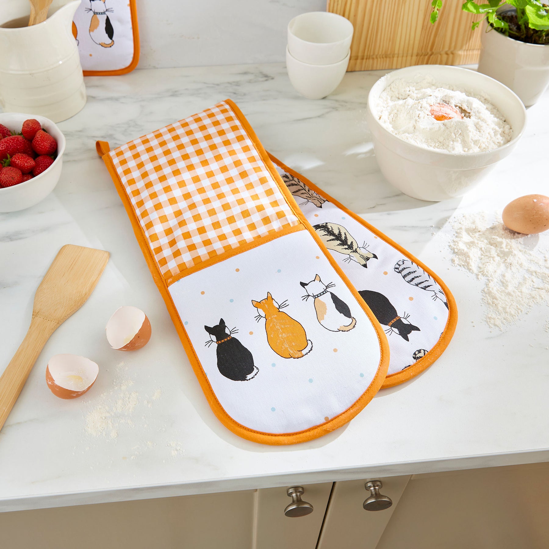 Ulster Weavers Cats In Waiting Double Oven Glove Orange