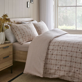 Dreams & Drapes Cottage Check Cotton Duvet Cover Bedding Set Natural