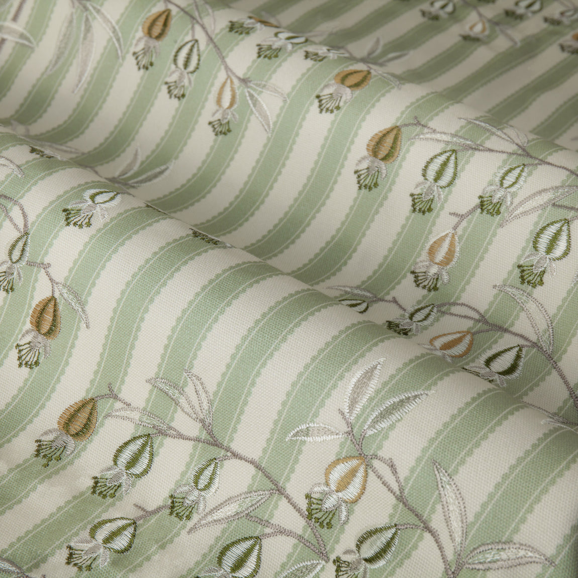 Sanderson Chinese Lanterns Embroidered Ready Made Pencil Pleat Curtains Sage