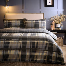 Dreams & Drapes Connolly Check Brushed Cotton Duvet Cover Bedding Set Charcoal