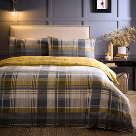 Dreams & Drapes Connolly Check Brushed Cotton Duvet Cover Bedding Set Ochre
