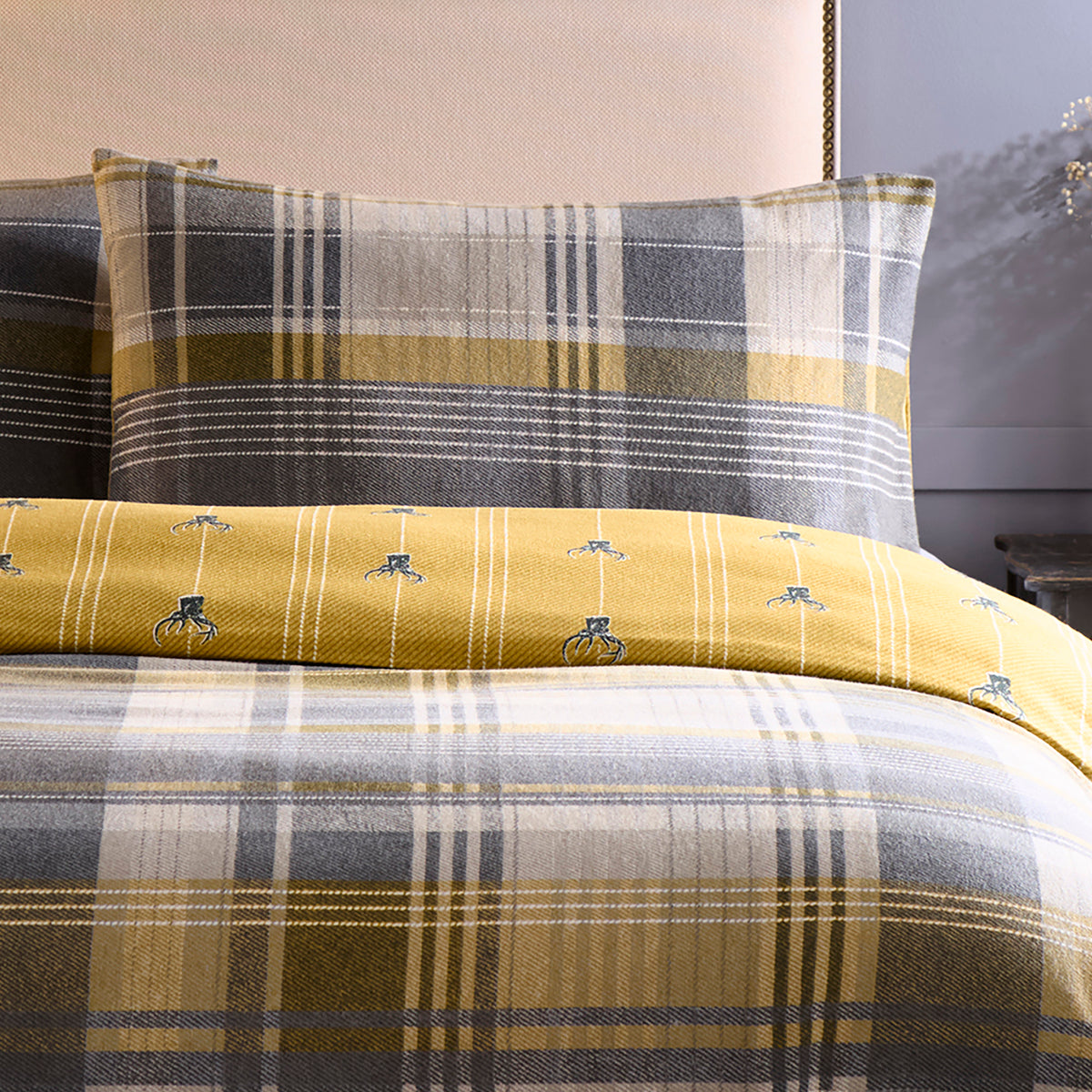 Dreams & Drapes Connolly Check Brushed Cotton Duvet Cover Bedding Set Ochre