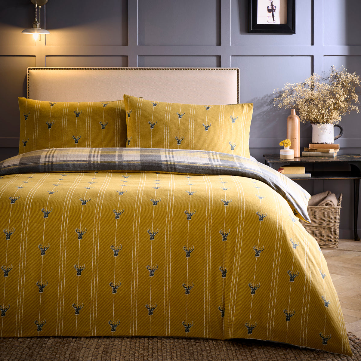 Dreams & Drapes Connolly Check Brushed Cotton Duvet Cover Bedding Set Ochre