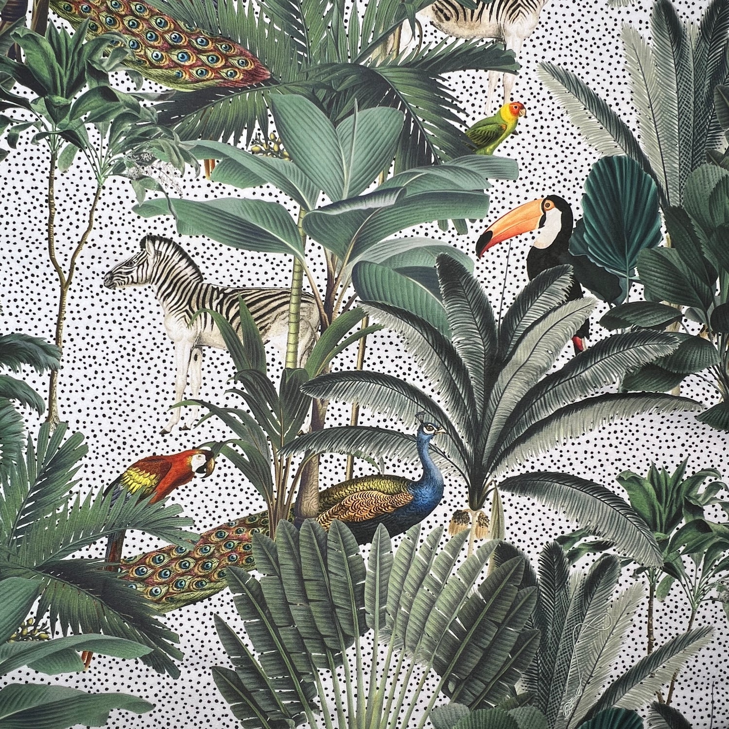Royal Palm Outdoor UV Water Resistant Printed Fabric Blanc