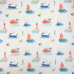 Fishing Boats Water UV Resistant Outdoor Fabric Multi