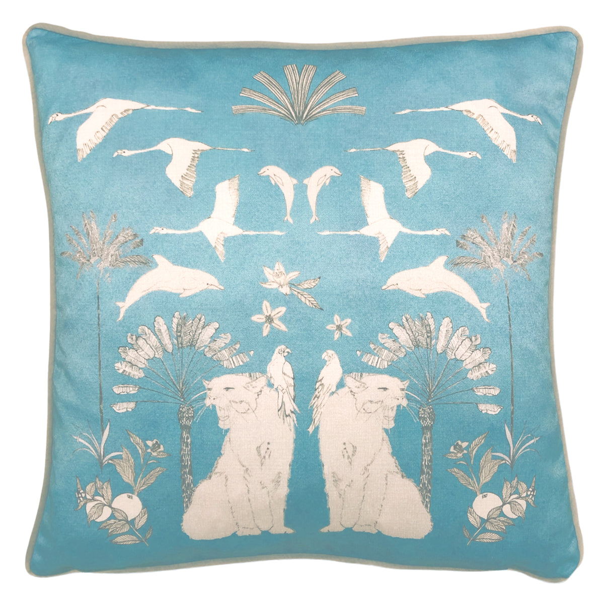 furn. Colony Palm Botanical 43cm x 43cm Filled Cushion Blue
