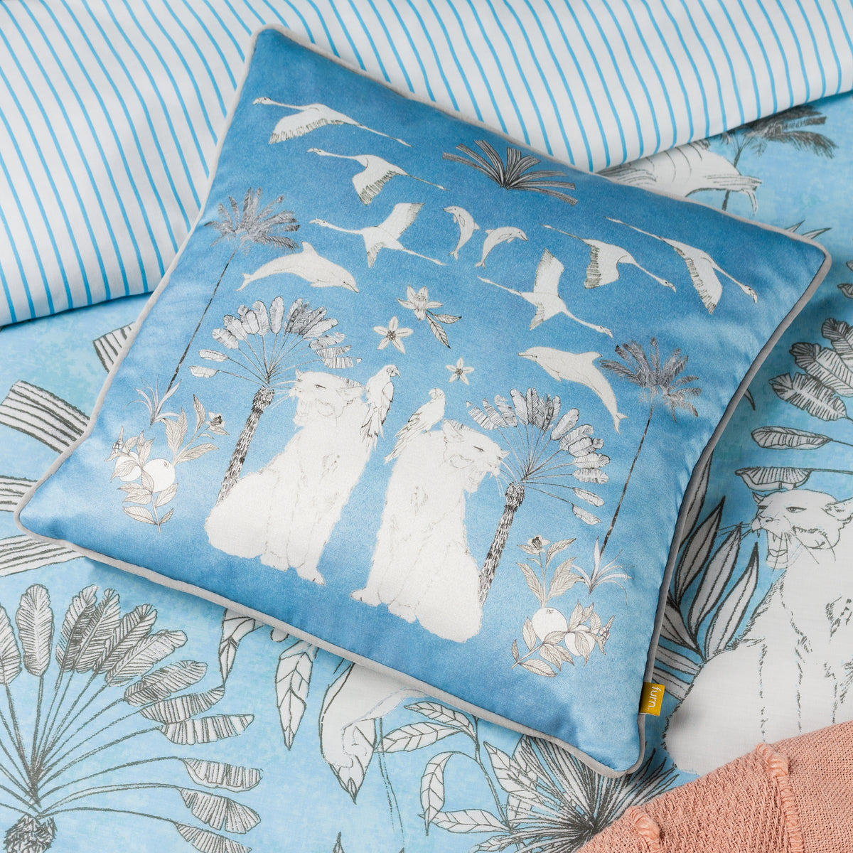 furn. Colony Palm Botanical 43cm x 43cm Filled Cushion Blue