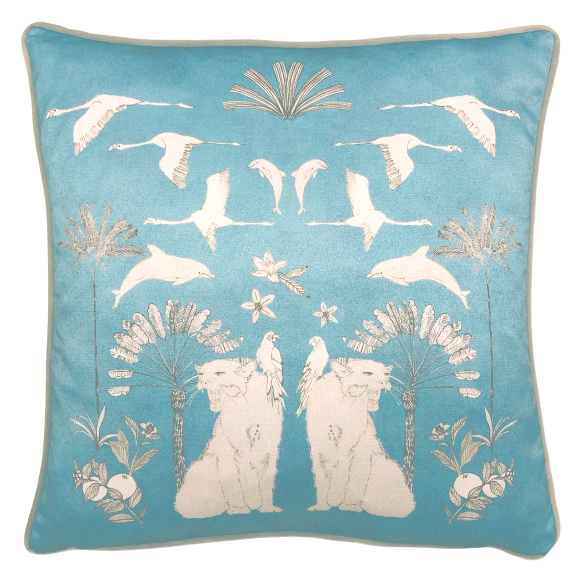 furn. Colony Palm Botanical 43cm x 43cm Filled Cushion Blue