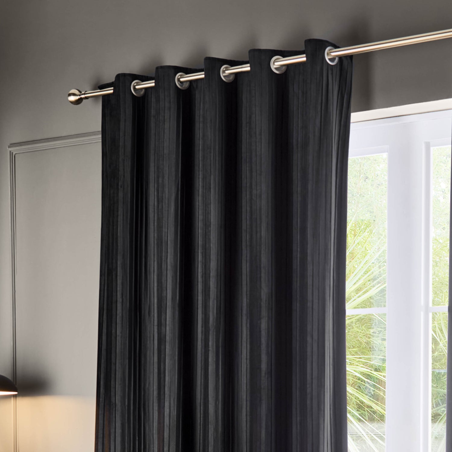 Paoletti Corinthian Velvet Ready Made Eyelet Curtains Black