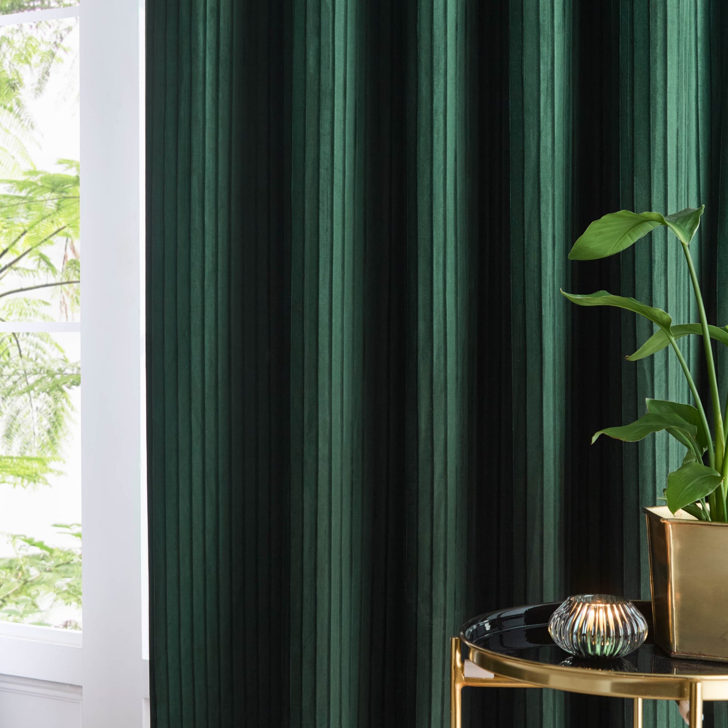 Paoletti Corinthian Velvet Ready Made Eyelet Curtains Forest