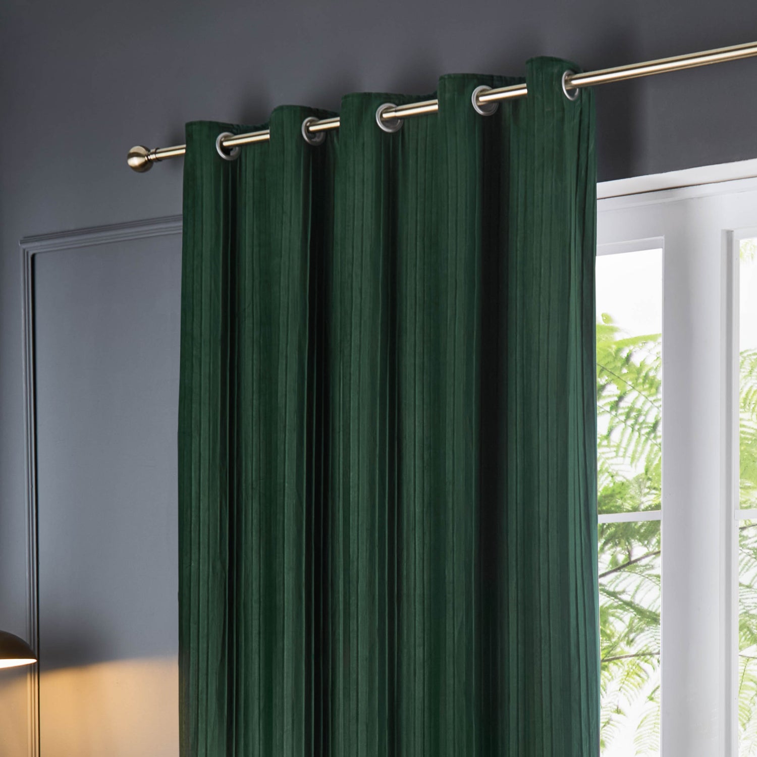 Paoletti Corinthian Velvet Ready Made Eyelet Curtains Forest