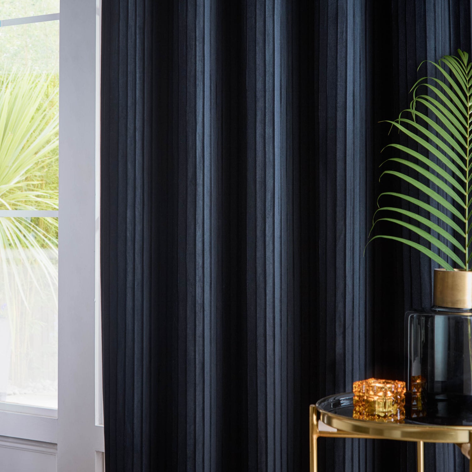 Paoletti Corinthian Velvet Ready Made Eyelet Curtains Midnight