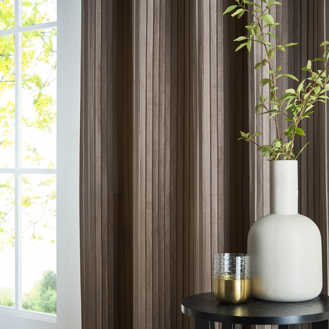 Paoletti Corinthian Velvet Ready Made Eyelet Curtains Mink