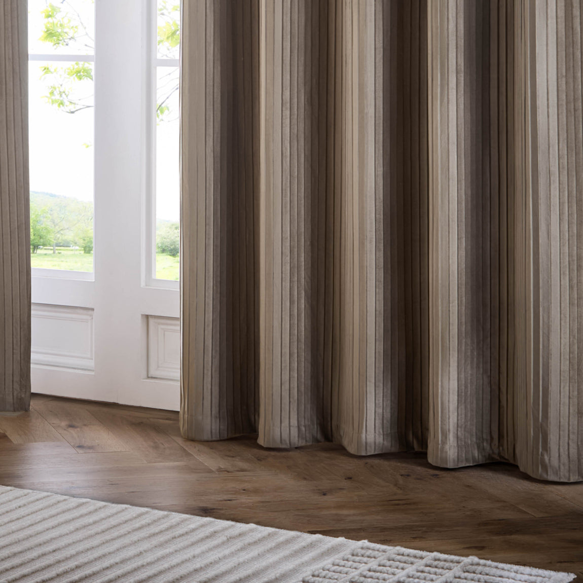 Paoletti Corinthian Velvet Ready Made Eyelet Curtains Mink