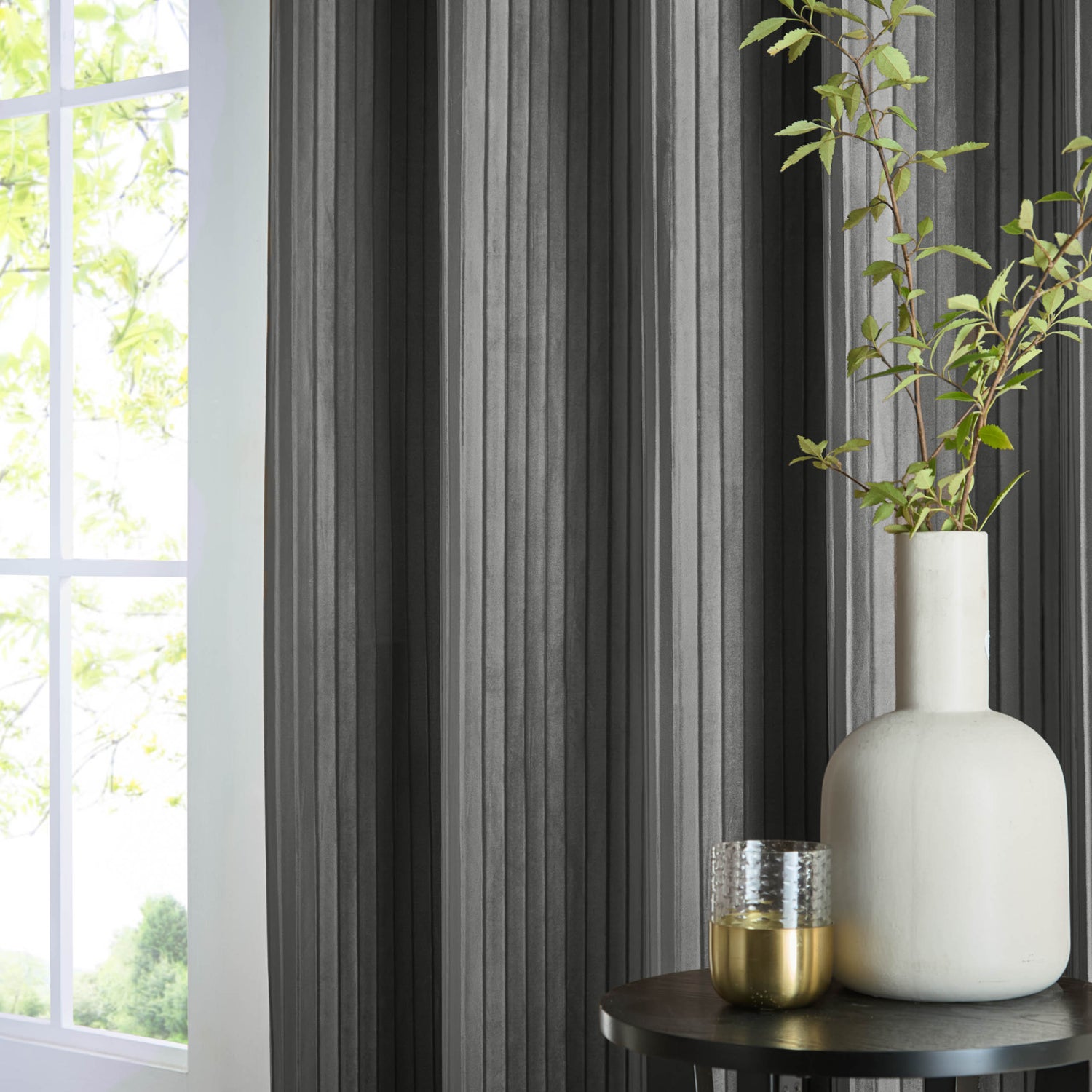 Paoletti Corinthian Velvet Ready Made Eyelet Curtains Grey