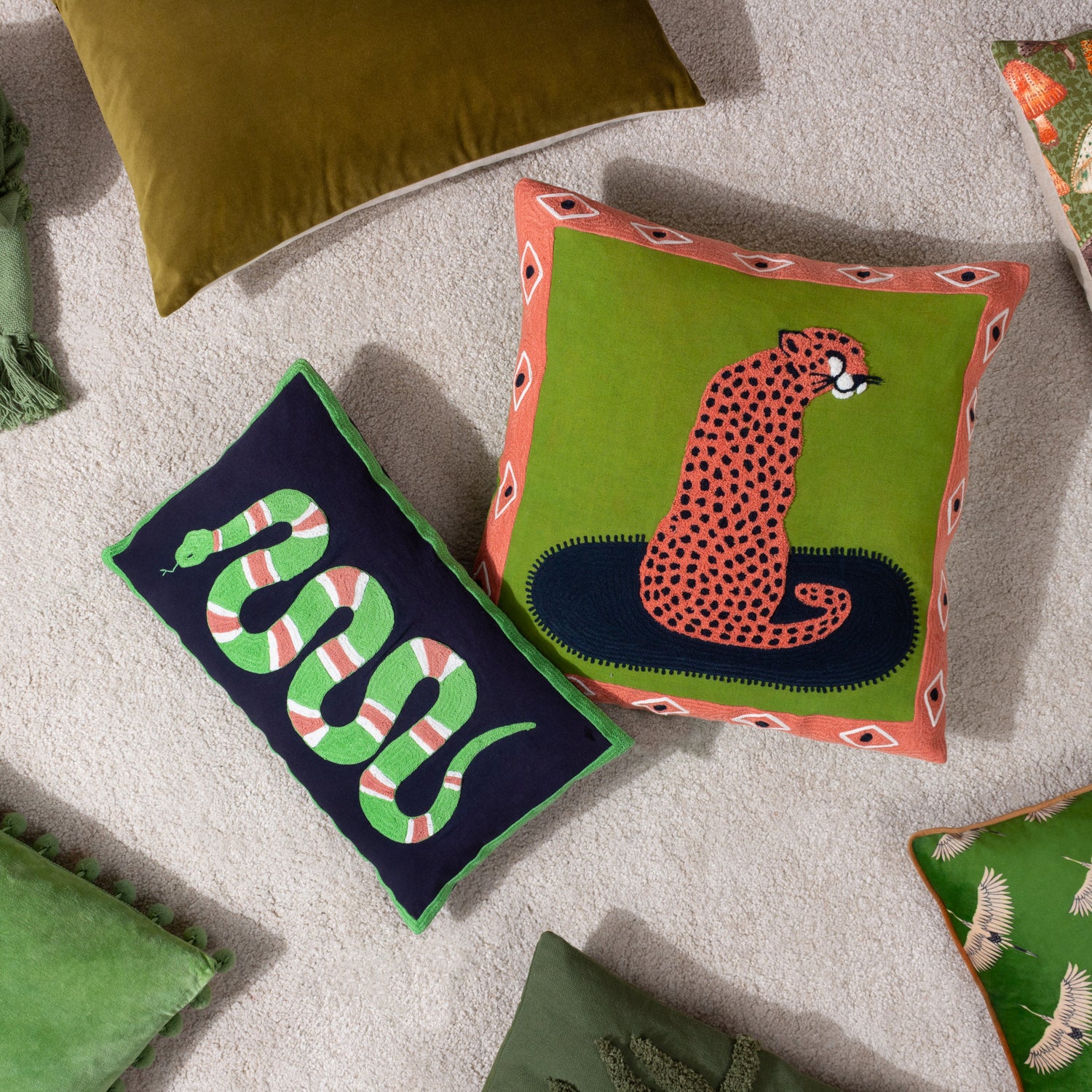 furn. Coral Snake Embroidered 30cm x 50cm Filled Boudoir Lime