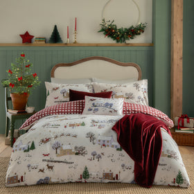 Furn Cotswolds Christmas Duvet Cover Bedding Set Cream Burgundy