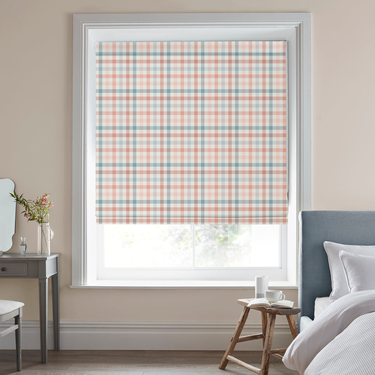 Laura Ashley Cove Check Made to Measure Roman Blind Blush