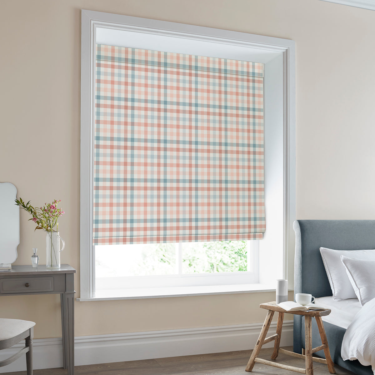 Laura Ashley Cove Check Made to Measure Roman Blind Blush
