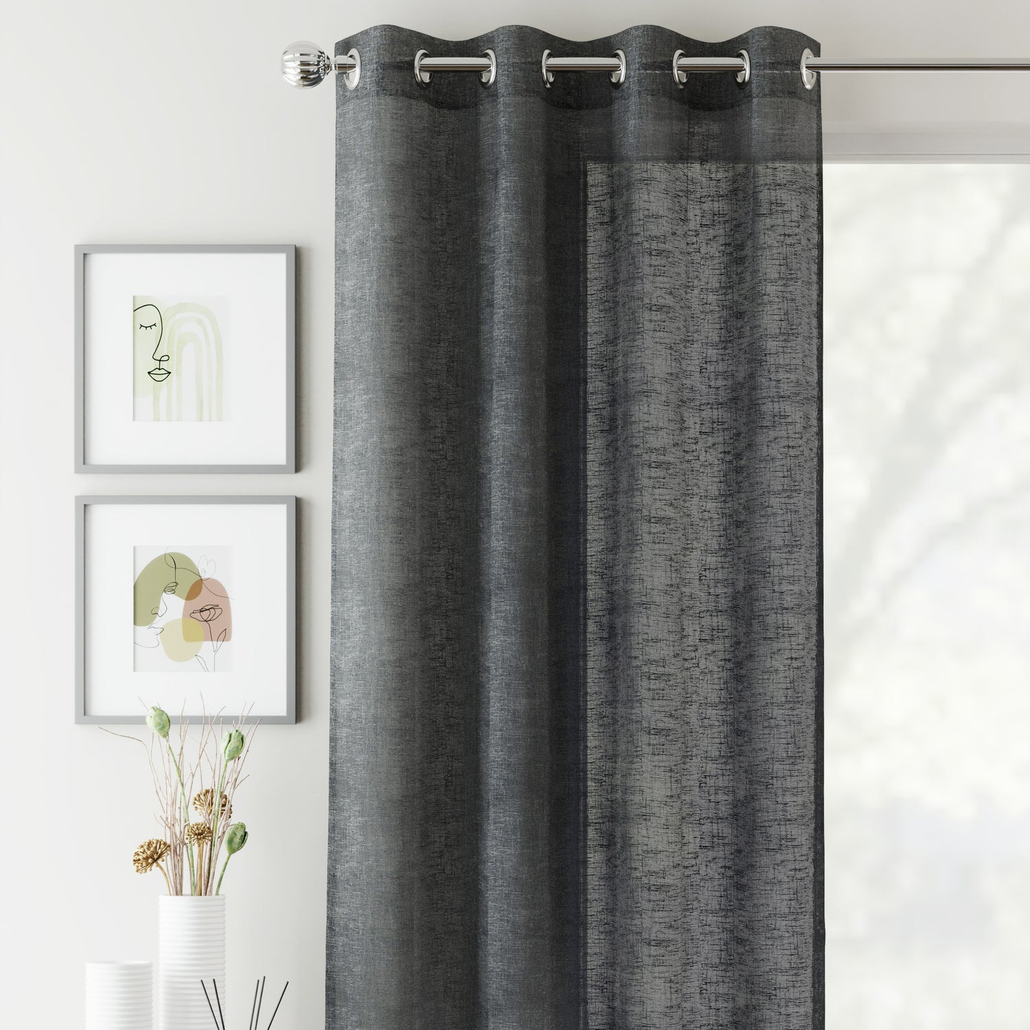 Crete Ready Made Single Voile Curtain Charcoal